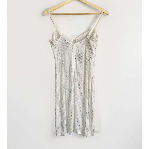 Fashion Nova Babydoll Rhinestone Mini Dress Size Large White Underwire New Years - Picture 11 of 14